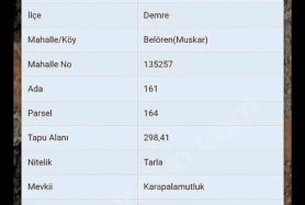 ANTALYA DEMRE BELÖREN SATILIK MÜSTAKİL ARSA